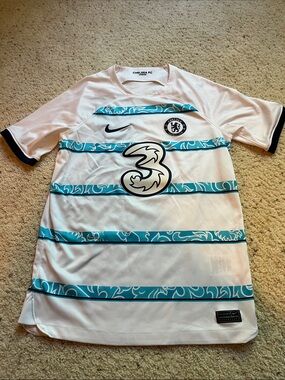 Nike White and Teal Engineered Soccer Jersey Detail